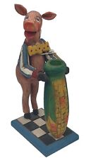Peggy Herrick Whimsical 11” Wood Candle Stick Holder Piggy Corn Hand Carved ‘93 picture