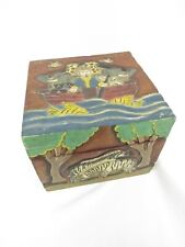Vintage Hand Carved Decorative Box Noah's Ark Wooden Folk Art Hand Painted picture