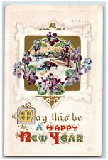 Minneapolis MN Postcard New Year Flowers House Winter Scene Embossed 1912 Posted picture