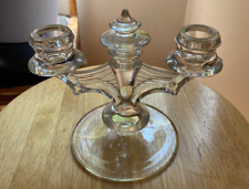 Vintage Two Armed Clear Glass Candelabra Candle Holder picture