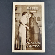 ANTIQUE 1911 POST CARD ROMANTIC KISS JUST A LITTLE APPETISER POSTCARD - POSTED picture