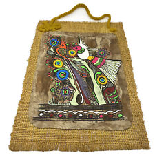 Vtg Tapa Cloth Painting Amate Bark Mexico Tropical Floral BIRD Jute Wall Art picture