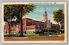 Pittsfield Massachusetts MA High School Building View Curt Teich Postcard 1933 picture