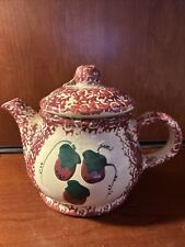 Vintage Ceramic Red Sponge Ware Strawberry Pattern 4 Cup Ceramic Teapot picture