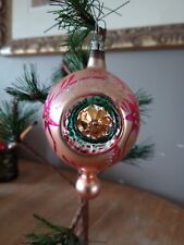 Antique Vintage Glass Triple Indent Christmas Ornament Poland Santa.  Top Self picture