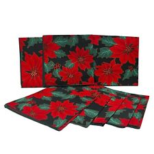 Set of 10  Christmas Poinsettia Greenery Cloth Napkins picture