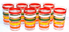 8 VINTAGE ANCHOR HOCKING STRIPED GLASSES FIESTA BANDS 8 OUNCE MCM TUMBLERS picture