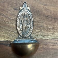 Antique 1920’s Holy Water Font All Cooper Metal Miraculous Mary picture