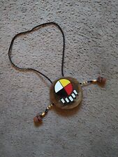 Handmade Native American Rawhide Drum One Sided W/ Beaded Beaters  picture