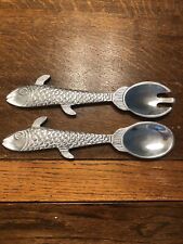 Fish Shaped Heavy Aluminum Salad Serving Spoon and Spork Fork Set Made in India picture