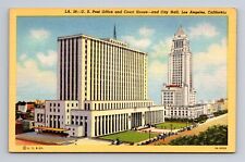 c1939 Linen Postcard Los Angeles CA California Post Office & City Hall picture