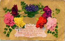 vintage postcard -Smile Til the bluey heavens shine thro, flowers gold foil 1909 picture