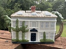 UNIQUE VTG Hand Painted House-Shaped, Tree Handled TEA POT Kitchen Collectible picture