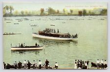 c1910~Springfield Mass MA~Boat Regatta~Connecticut River~People~Antique Postcard picture