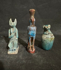 Rare Egyptian Antiques lot of 3 Gods Anubis , Hours & Canopic Jar Antiquities BC picture