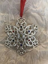Lenox Sparkle and Scroll Snowflake Ornament Silverplate Multicolored Crystals picture