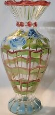 Vintage Tracy Porter Hand Painted Glass Vase Floral Ruffled Top Edge 6.5” EUC  picture