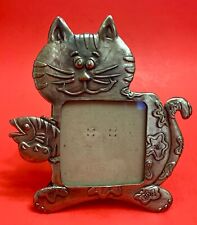 Cute Pewter Cat Frame with Fish 3x3 picture