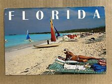 Postcard Florida FL Beach Scenic Greetings Beautiful Woman Bikini Sailboat picture