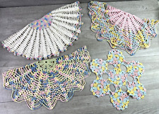 Vintage Lot Of 4 Circular Handmade Doilies Pastel Colors picture