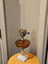 Excellent Condition Vtg Amber And Milk Glass Hurricane Electric Lamp, 22