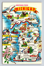 Pictorial Tourist Map Greetings from State of Michigan MI Postcard picture