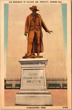 Charlestown MA-Massachusetts Col Wm. Prescott Statue Bunker Hill Linen Postcard picture