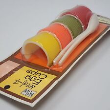 1970s Plastic Ribbed Egg Cups & Spoons Red Green Orange Yellow New Sealed VTG picture