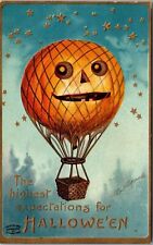 VINTAGE HALLOWEEN Postcard Clapsaddle signed pumpkin hot air balloon JC2 picture