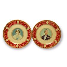 1950’S Queen Elizabeth And Prince Philip Portland Ware 10In Metal Plates  picture