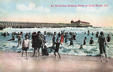 An Everyday Bathing Scene Long Beach California CA Pier c1910 Postcard picture