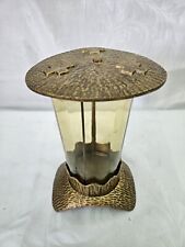 Vtg Cemetery Remembrance Candle Holder Catholic Church Brass Yellow Glass Light  picture