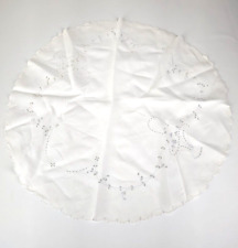 Vintage Small Round Embroidered Basket & Floral Tablecloth 26