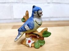 Vintage Petite Blue Bird on Flower Branch Ceramic Figurine picture