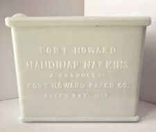 HTF Vintage Milk Glass 1930s Fort Howard Handinap Napkin Holder Green Bay Advert picture