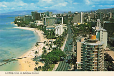 Honolulu HI Hawaii, Aerial View Kalakaua Avenue Waikiki Beach, Vintage Postcard picture