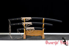 black sharp samurai swords (katana + wakizashi + tanto) carbon steel sharp blade picture