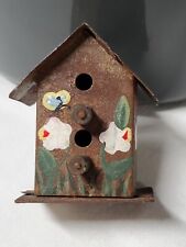 Miniature Metal Tin Bird House Floral Painted CUTE Front Porch Decor Primitive  picture
