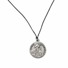 Round Pewter Catholic St Brendan Dime Size Medal Pendant Cord Necklace,3/4 In picture