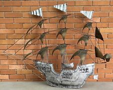 Vintage Metal Spanish Pirate Ship Boat Wall Hanging Mid Century Modern Mexico picture