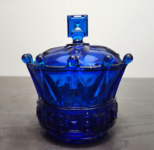Cobalt Blue Candy Jar Sugar Bowl Crown Shape Dish w/Lid Vintage Crown Collection picture