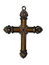 Kirkland’s Enamel Jeweled Palm Metal Cross 5 1/4” Christmas Ornament - Topaz. Tu picture