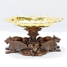 Antique Rare Black forest wood carved centerpiece bowl tray statue dragon lion picture