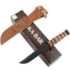 Kabar USMC Fighter Fixed Blade Knife Serrated Blade Stacked Leather Handle picture