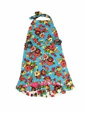 NEW April Cornell Colorful Teal Blue Floral Kitchen Cotton Apron with Ruffles picture