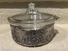 ANTIQUE PAYE & BAKER SILVERPLATE DUTCH SCENES BOWL HOLDER w/PYREX BOWL AND LID picture