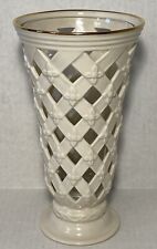 Lenox Pierced Lattice Vase With Glass Insert Cream Color Gold Rim Classic picture