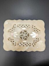 Vintage Hand Carved India SoapStone Trinket Box Mother of Pearl Floral Inlay Lot picture