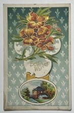 Vintage Best Wishes Postcard, Beautiful Flowers, Embossed, Divided Back picture