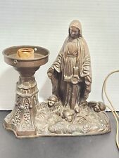 Antique 1920s St Mary Lourdes & Cherubs Spelter Lamp w/ Bakelite Carling Switch picture